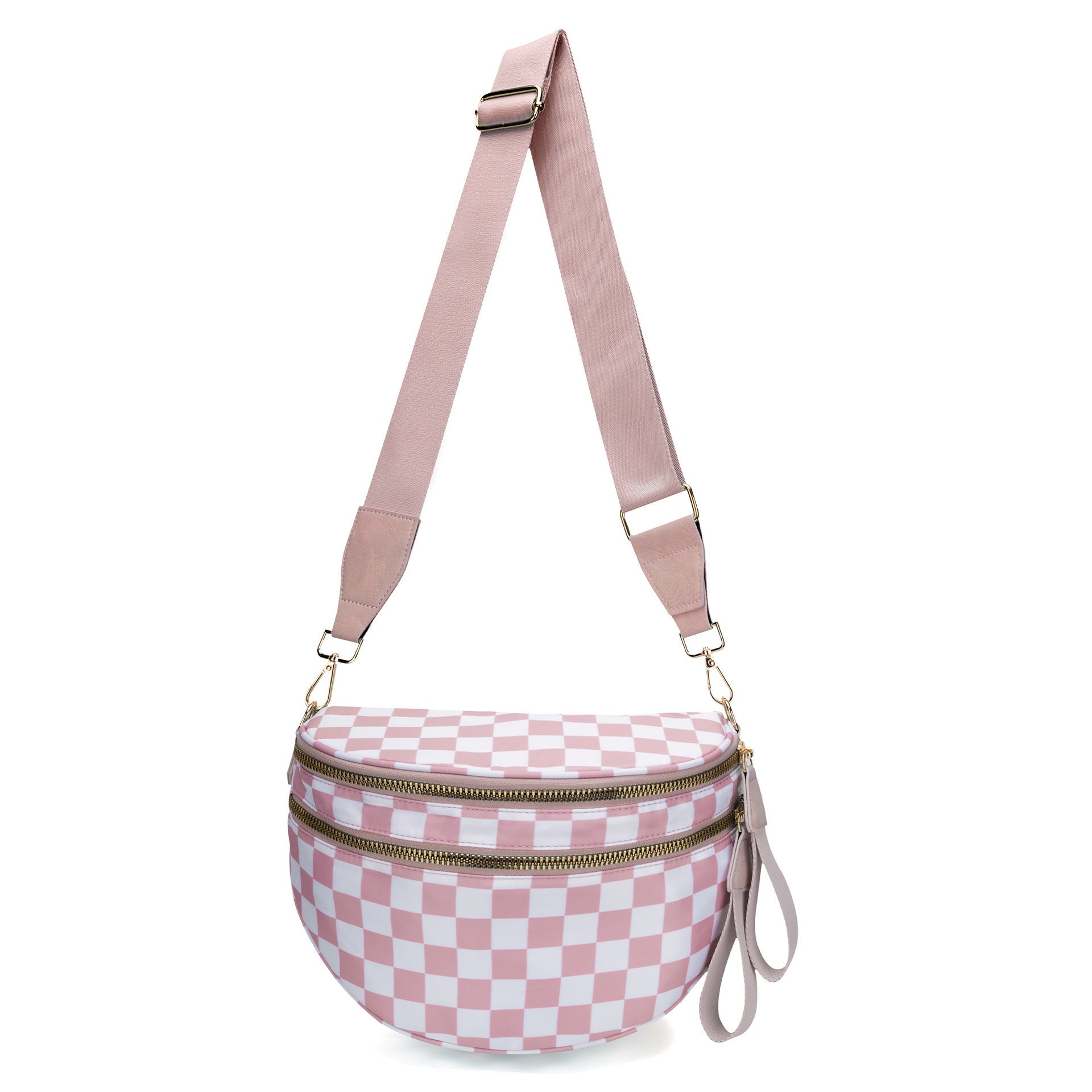Pink Checkered Trendy Sling Bag Women's Crescent Crossbody Purse With Wide Adjustable Strap Women's Bags & Handbags