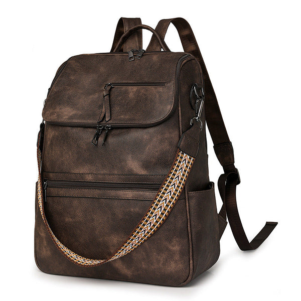 Coffee Stylish Anti Theft Backpack For Women Vintage Pu Leather Convertible Rucksack & Shoulder Bag Women Backpacks