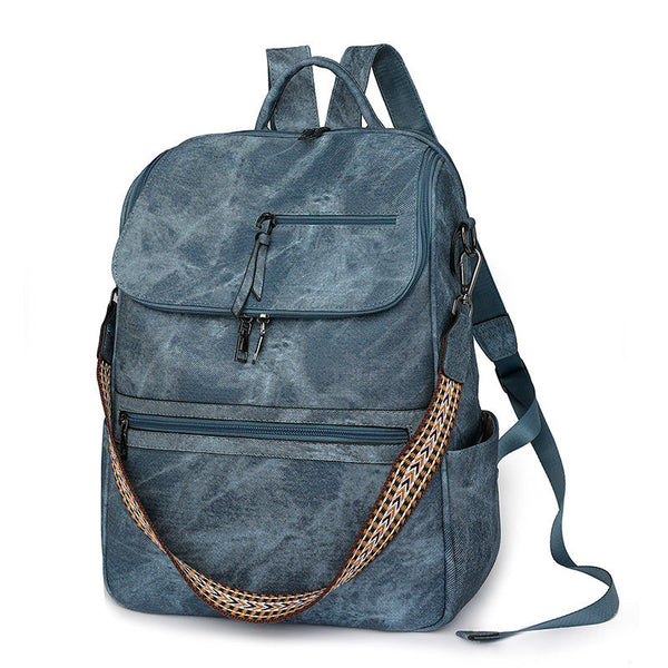 Blue Stylish Anti Theft Backpack For Women Vintage Pu Leather Convertible Rucksack & Shoulder Bag Women Backpacks