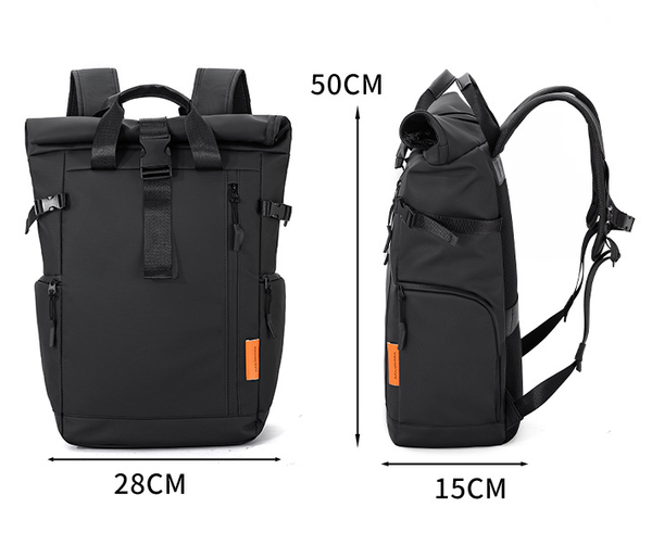 Black Urban Explorer Roll Top Backpack Water Resistant Large Capacity Bag For Travel Work & Laptop Laptop Cases & Bags