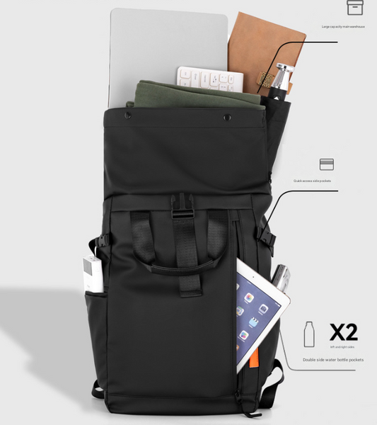Black Urban Explorer Roll Top Backpack Water Resistant Large Capacity Bag For Travel Work & Laptop Laptop Cases & Bags