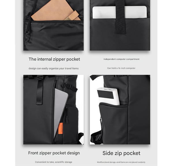 Black Urban Explorer Roll Top Backpack Water Resistant Large Capacity Bag For Travel Work & Laptop Laptop Cases & Bags