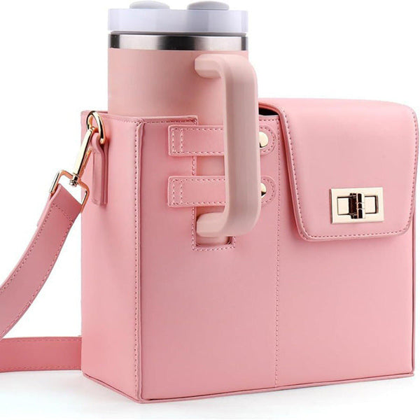 Pink Insulated Water Bottle Carrier Bag With Shoulder Strap Crossbody Drink Holder For Outdoor Activities Water Bottles & Vacuum Flasks
