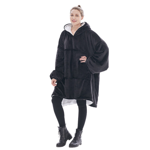 Black Oversized Wearable Blanket Hoodie Ultra Soft & Cozy Snuggle Pullover For Adults Blankets