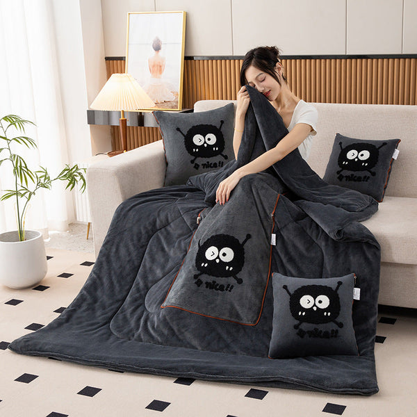 Dark Grey Padded And Thickened Elf 2 In 1 Foldable Car Pillow Blanket Cozy 40X40cm Unfolds To 100X150cm For Travel Office Naps Pillows