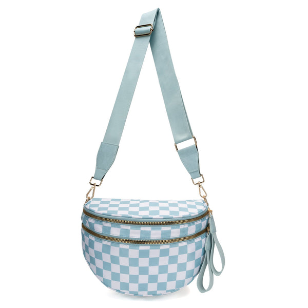 Blue Checkered Trendy Sling Bag Women's Crescent Crossbody Purse With Wide Adjustable Strap Women's Bags & Handbags