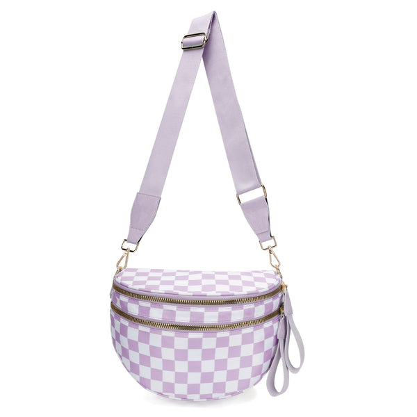 Light Purple Checkered Trendy Sling Bag Women's Crescent Crossbody Purse With Wide Adjustable Strap Women's Bags & Handbags