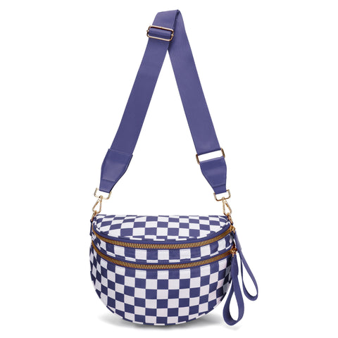 Dark Purple Checkered Trendy Sling Bag Women's Crescent Crossbody Purse With Wide Adjustable Strap Women's Bags & Handbags