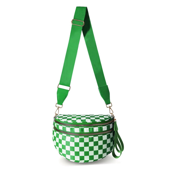 Green Checkered Trendy Sling Bag Women's Crescent Crossbody Purse With Wide Adjustable Strap Women's Bags & Handbags