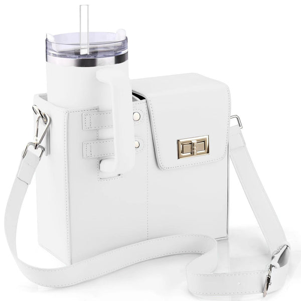 White Insulated Water Bottle Carrier Bag With Shoulder Strap Crossbody Drink Holder For Outdoor Activities Water Bottles & Vacuum Flasks