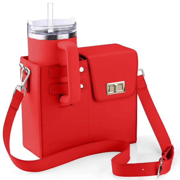 Red Insulated Water Bottle Carrier Bag With Shoulder Strap Crossbody Drink Holder For Outdoor Activities Water Bottles & Vacuum Flasks
