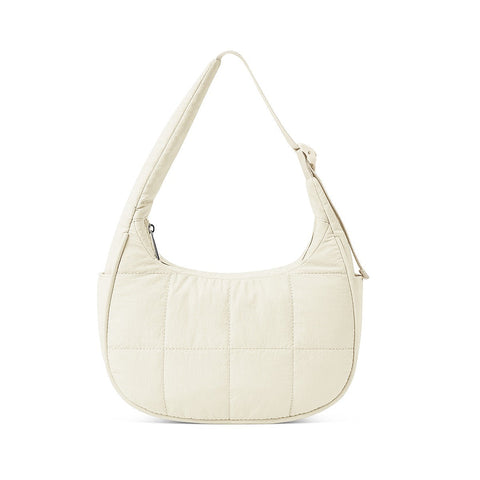 Beige Trendy Nylon Puffer Shoulder Bag For Women Lightweight Large Capacity Underarm Tote Women's Bags & Handbags