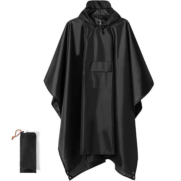 Black 3 In 1 Waterproof Rain Poncho Lightweight Hooded Raincoat Ground Tarp & Emergency Shelter For Hiking Camping And Outdoor Survival Raincoats