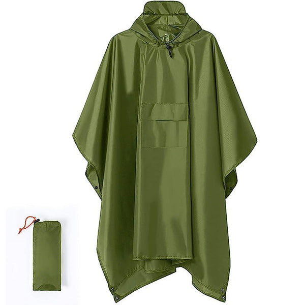 Green 3 In 1 Waterproof Rain Poncho Lightweight Hooded Raincoat Ground Tarp & Emergency Shelter For Hiking Camping And Outdoor Survival Raincoats
