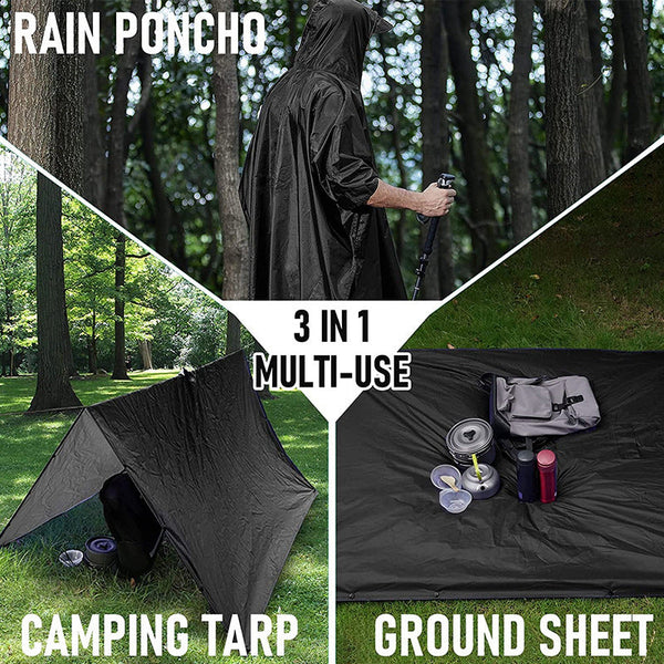 Brown 3 In 1 Waterproof Rain Poncho Lightweight Hooded Raincoat Ground Tarp & Emergency Shelter For Hiking Camping And Outdoor Survival Raincoats