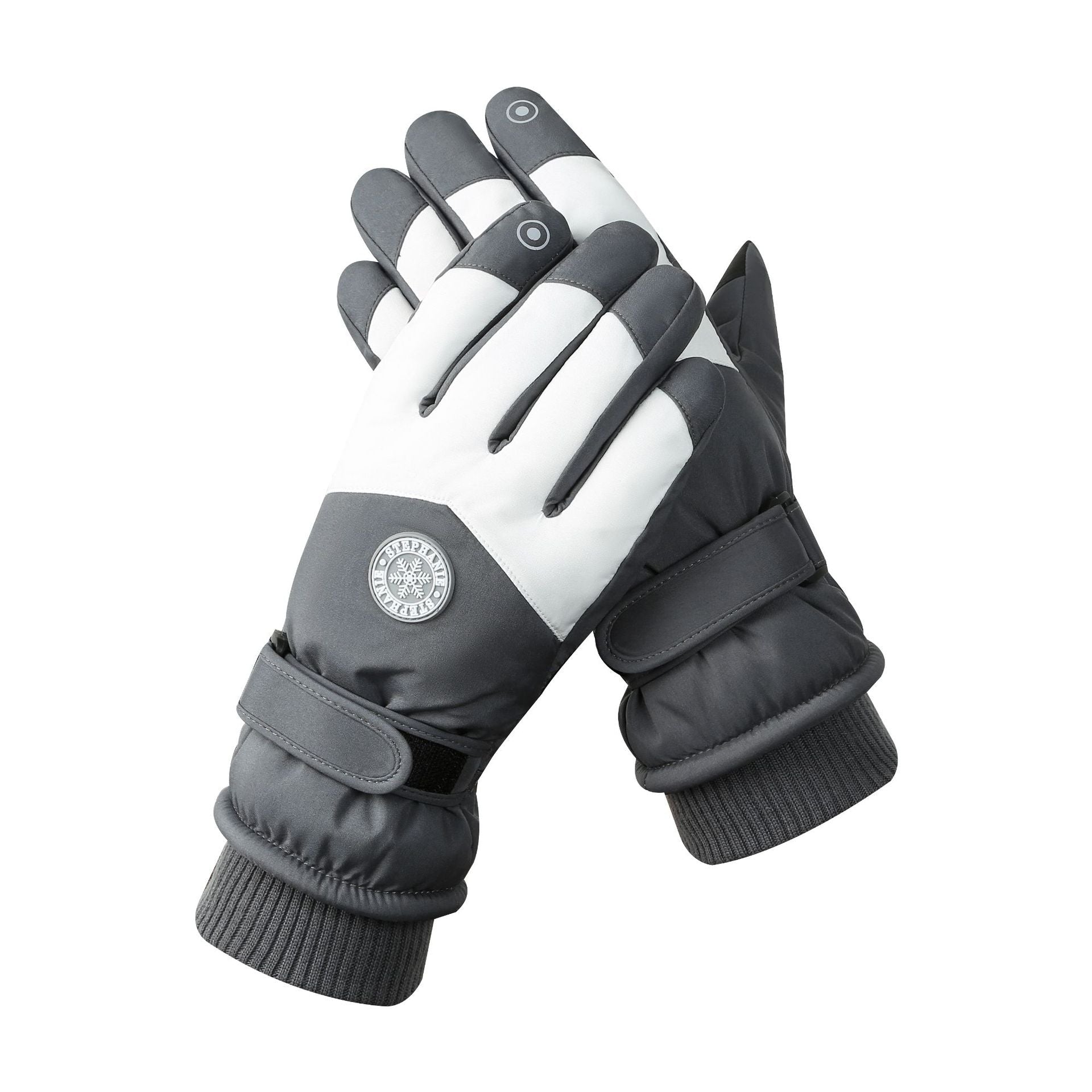 Men's Grey White Color Combination Top Rated Waterproof Touchscreen Ski Fleece Lined For & Women Gloves