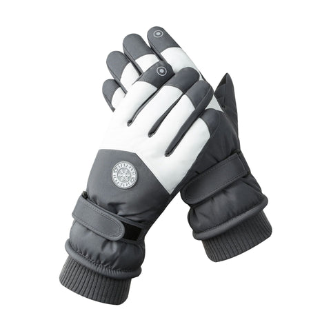 Men's Grey White Color Combination Top Rated Waterproof Touchscreen Ski Fleece Lined For & Women Gloves
