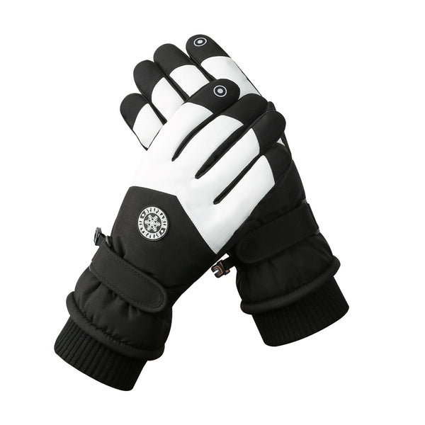 Womens Black White Color Combination Top Rated Waterproof Touchscreen Ski Fleece Lined Gloves