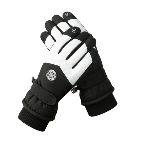 Womens Black White Color Combination Top Rated Waterproof Touchscreen Ski Fleece Lined Gloves