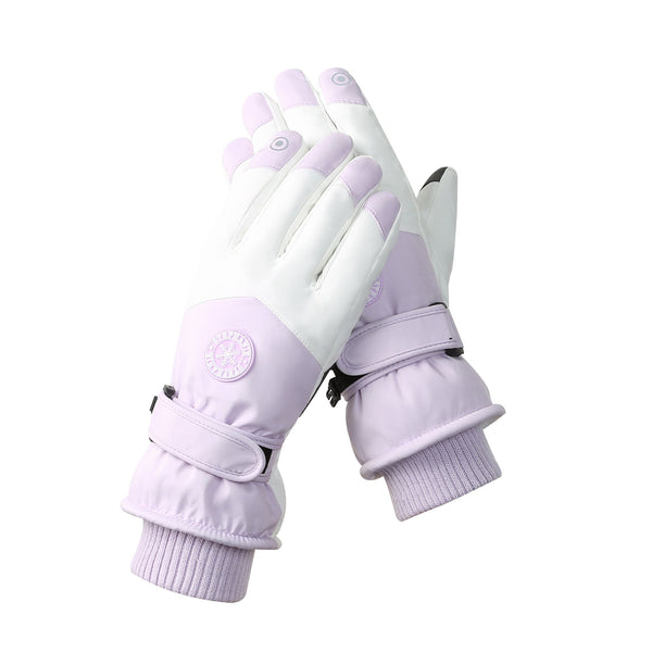 Womens Purple White Color Combination Top Rated Waterproof Touchscreen Ski Fleece Lined Gloves