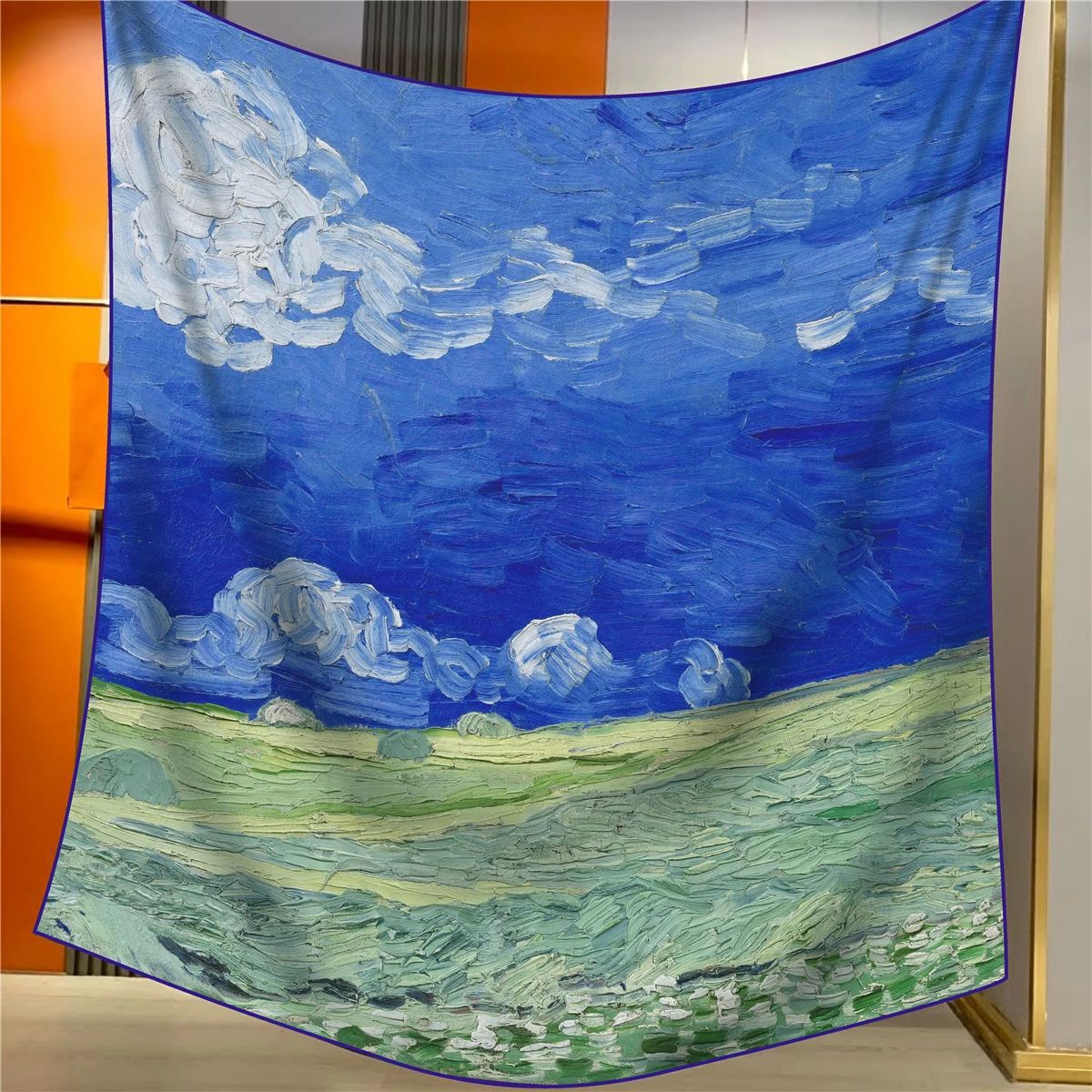 After Thunderstorm Elegant Artistry Shawl Large 130Cm Square Scarf With Oil Painting Print & Hand Rolled Hem Scarves & Wraps