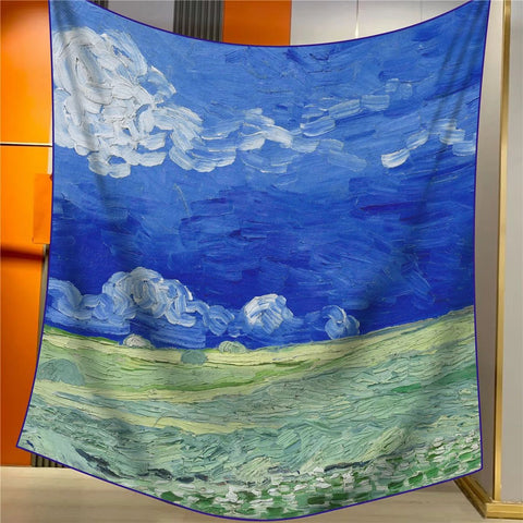 After Thunderstorm Elegant Artistry Shawl Large 130Cm Square Scarf With Oil Painting Print & Hand Rolled Hem Scarves & Wraps
