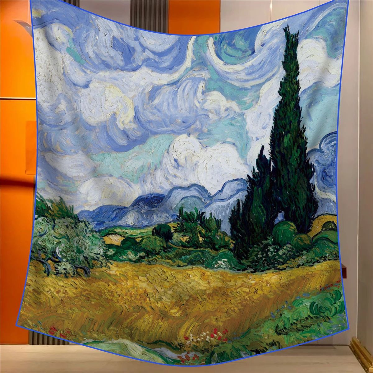 Wheatfield Elegant Artistry Shawl Large 130Cm Square Scarf With Oil Painting Print Hand Rolled Hem Scarves & Wraps