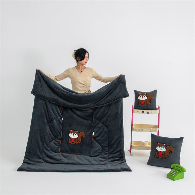 Rock Gray Little Squirrel 2 In 1 Foldable Car Pillow Blanket Blankets