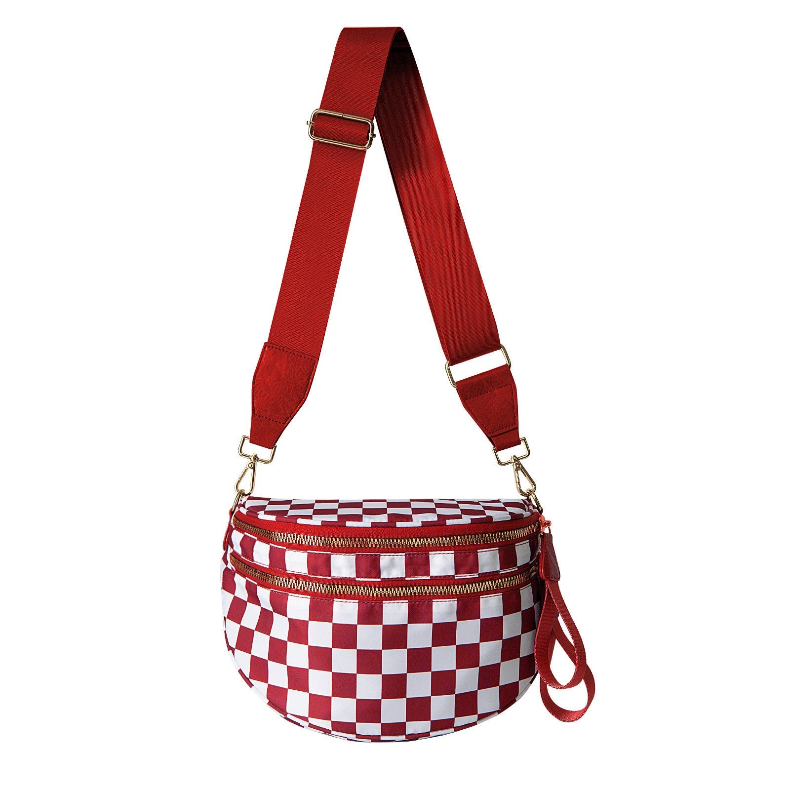 Red Checkered Trendy Sling Bag Womens Crescent Crossbody Purse With Wide Adjustable Strap Women's Bags & Handbags