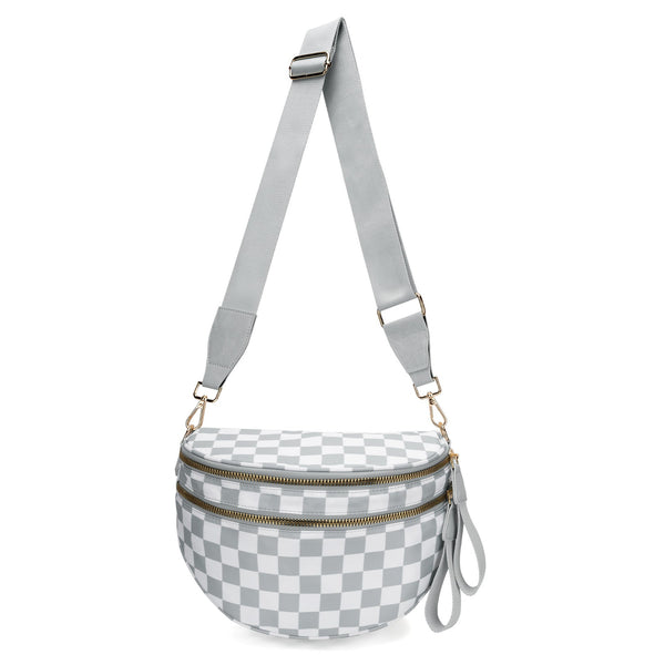 Light Grey Checkered Trendy Sling Bag Women's Crescent Crossbody Purse With Wide Adjustable Strap Women's Bags & Handbags