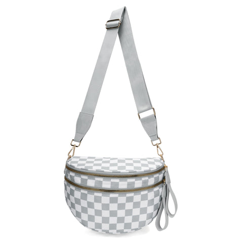 Light Grey Checkered Trendy Sling Bag Women's Crescent Crossbody Purse With Wide Adjustable Strap Women's Bags & Handbags