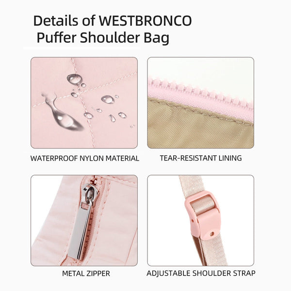 Pink Trendy Nylon Puffer Shoulder Bag For Women Lightweight Large Capacity Underarm Tote Women's Bags & Handbags