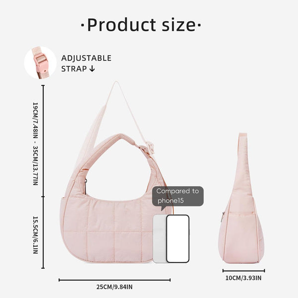 Pink Trendy Nylon Puffer Shoulder Bag For Women Lightweight Large Capacity Underarm Tote Women's Bags & Handbags
