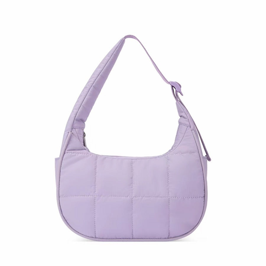 Purple Trendy Nylon Puffer Shoulder Bag For Women Lightweight Large Capacity Underarm Tote Women's Bags & Handbags