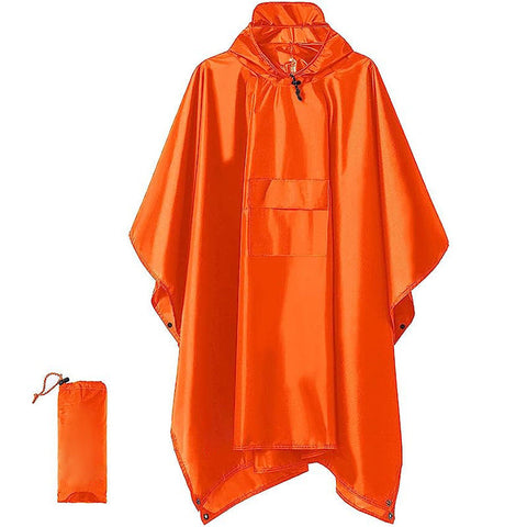 Orange 3 In 1 Waterproof Rain Poncho Lightweight Hooded Raincoat Ground Tarp Emergency Shelter Raincoats