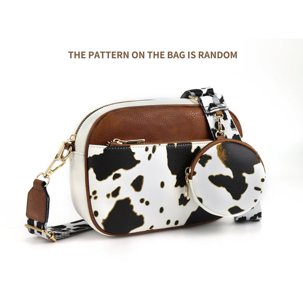 Cow White Brown Chic Quilted Crossbody Bag Vintage Pu Leather Shoulder Purse With Adjustable Strap Women's Bags & Handbags