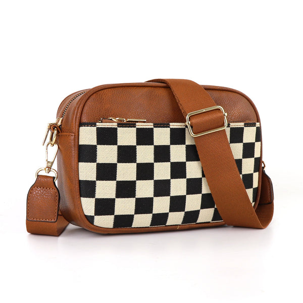 Tessellated Brown Chic Quilted Crossbody Bag Vintage Pu Leather Shoulder Purse With Adjustable Strap Women's Bags & Handbags