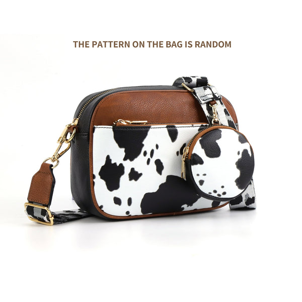 Cow Black Brown Chic Quilted Crossbody Bag Vintage Pu Leather Shoulder Purse With Adjustable Strap Women's Bags & Handbags