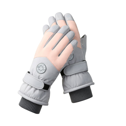 Womens Light Grey Pink Color Combination Top Rated Waterproof Touchscreen Ski Fleece Lined Gloves