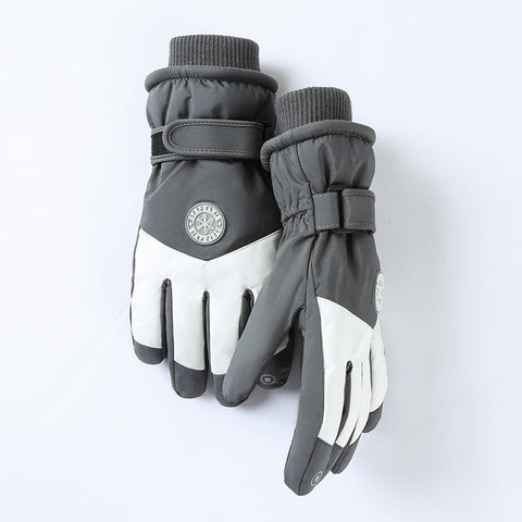 Womens Light Grey White Color Combination Top Rated Waterproof Touchscreen Ski Fleece Lined Gloves