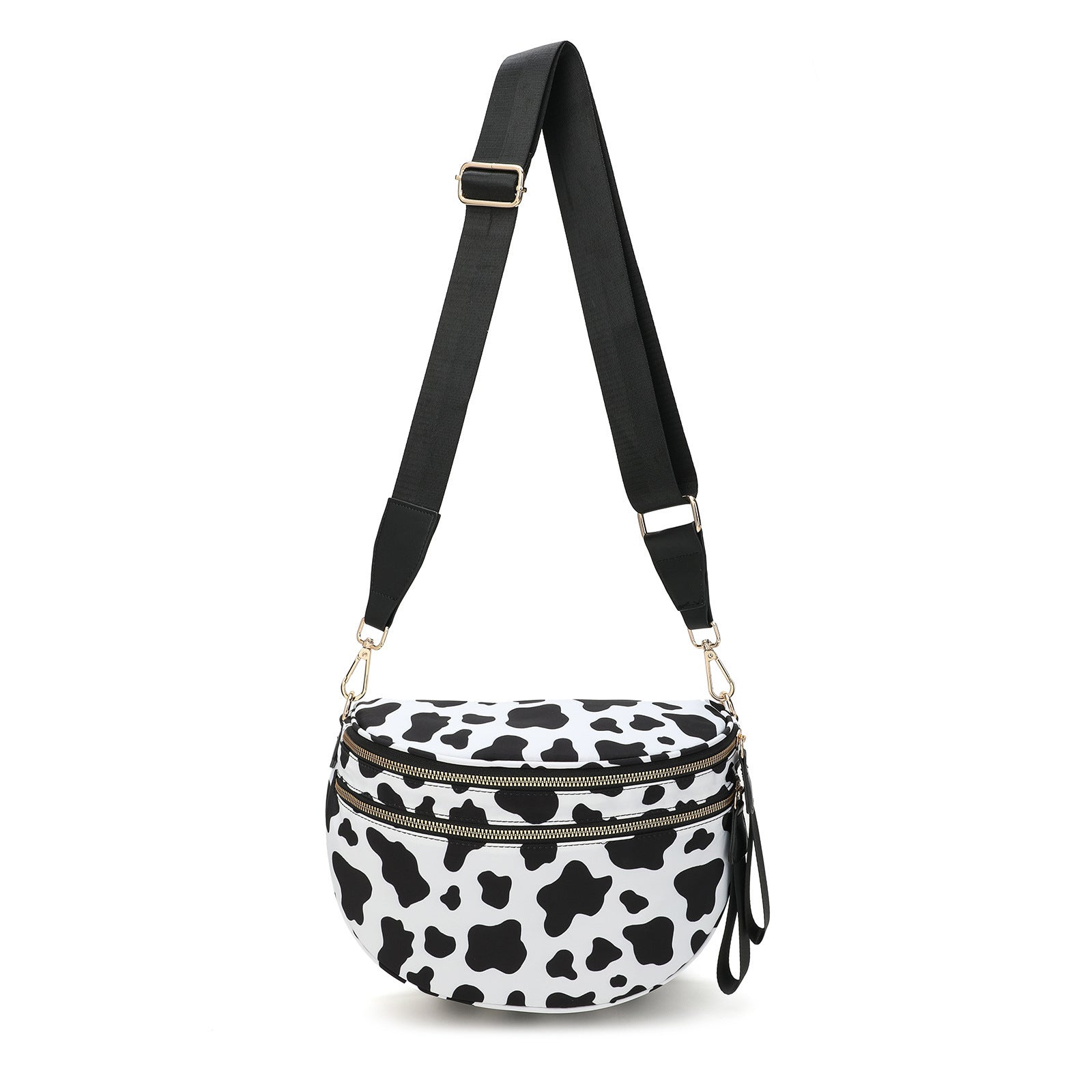 Black White Cow Checkered Trendy Sling Bag Women's Crescent Crossbody Purse With Wide Adjustable Strap Women's Bags & Handbags