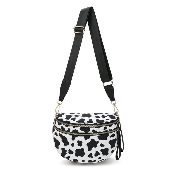 Black White Cow Checkered Trendy Sling Bag Women's Crescent Crossbody Purse With Wide Adjustable Strap Women's Bags & Handbags