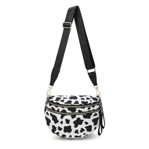 Black White Cow Checkered Trendy Sling Bag Women's Crescent Crossbody Purse With Wide Adjustable Strap Women's Bags & Handbags