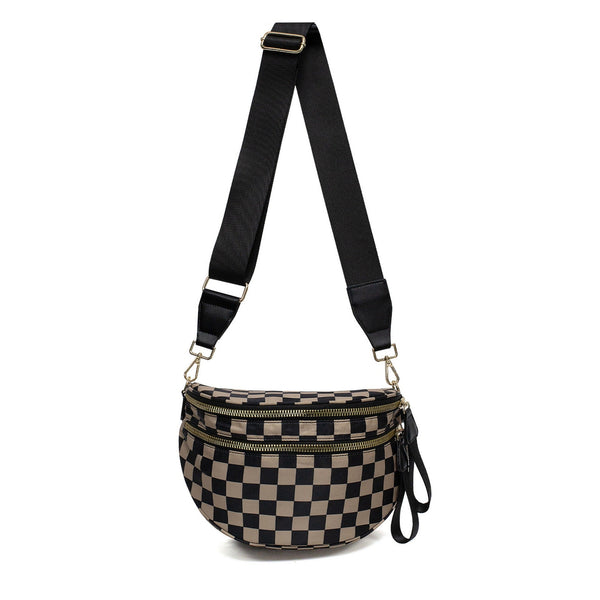 Black Brown Checkered Trendy Sling Bag Women's Crescent Crossbody Purse With Wide Adjustable Strap Women's Bags & Handbags