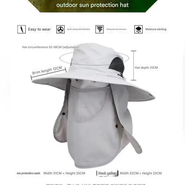 Light Grey Outdoor Sun Protection Hat With Detachable Face And Neck Flap Upf 50+ Hats