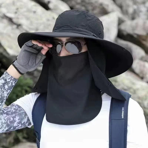 Black Outdoor Sun Protection Hat With Detachable Face And Neck Flap Upf 50+ Hats