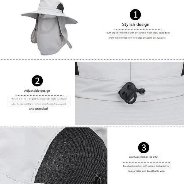 Black Outdoor Sun Protection Hat With Detachable Face And Neck Flap Upf 50+ Hats