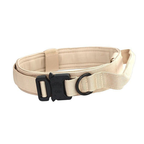 Xl Khaki Tactical Dog Collar Heavy Duty Nylon Pet For Medium Large Dogs Adjustable 3.8Cm Width Dog Clothing & Shoes