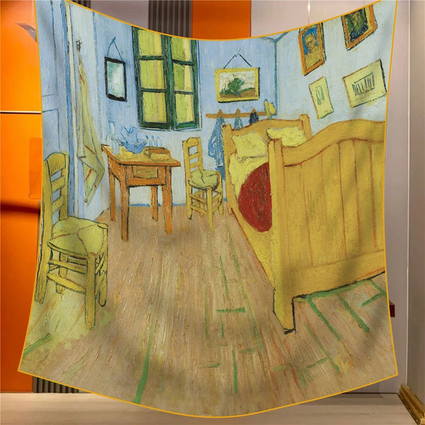 Bedroom Elegant Artistry Shawl Large 130Cm Square Scarf With Oil Painting Print & Hand Rolled Hem Scarves & Wraps