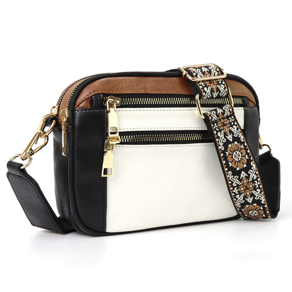 Double Zipper Black White Brown Chic Quilted Crossbody Bag Vintage Pu Leather Shoulder Purse With Adjustable Strap Women's Bags & Handbags